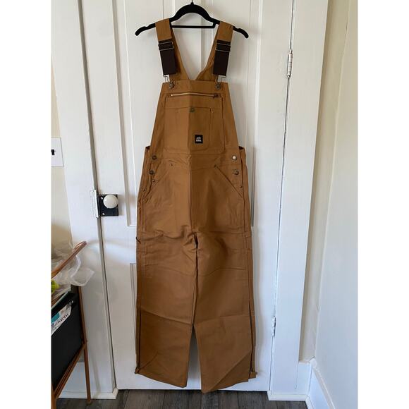 Berne unlined bib overall tan light brown 34x30 duck canvas triple stitched work - Picture 1 of 3
